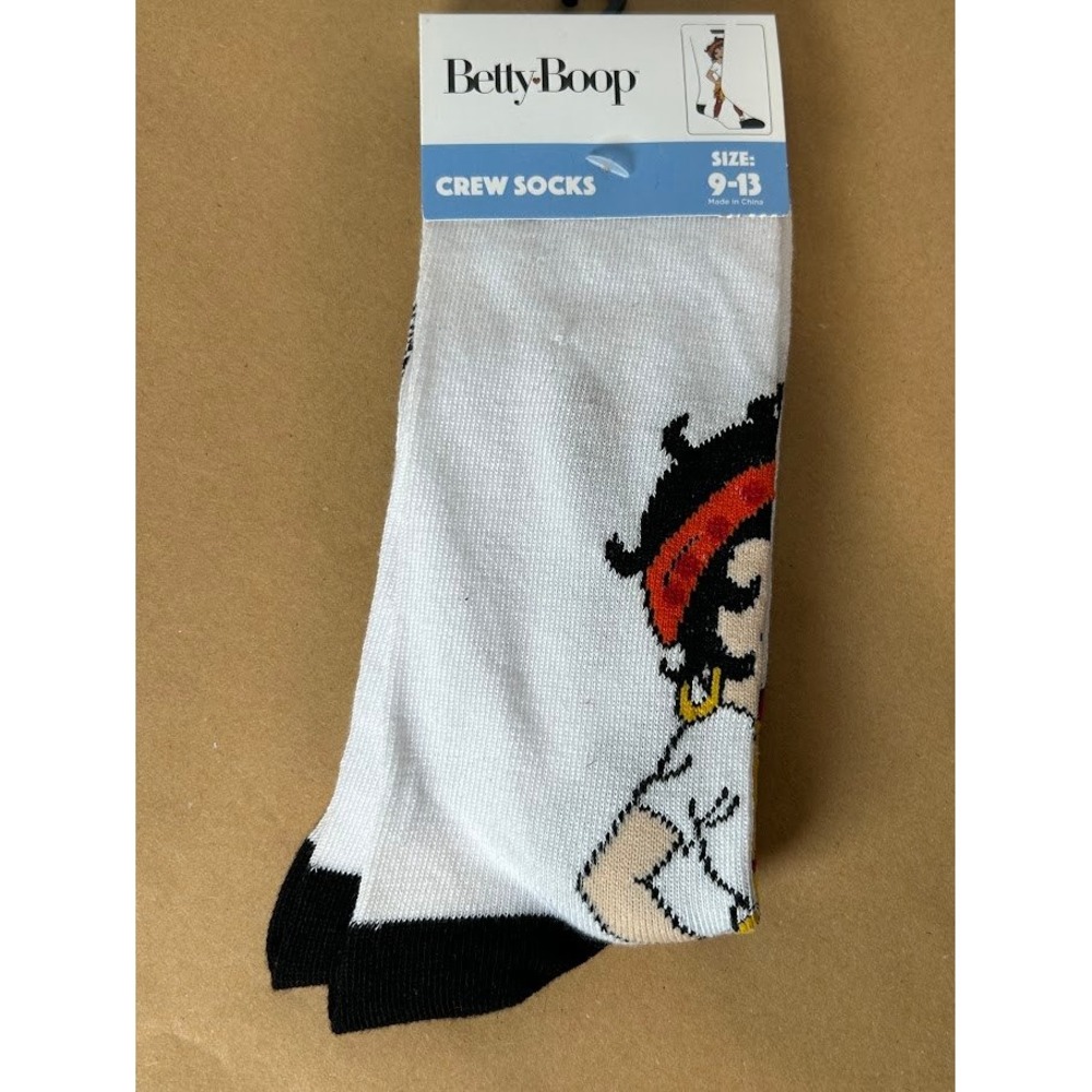 Betty Boop Crew Socks White Graphic Print Size 9-13 Fleischer Studios